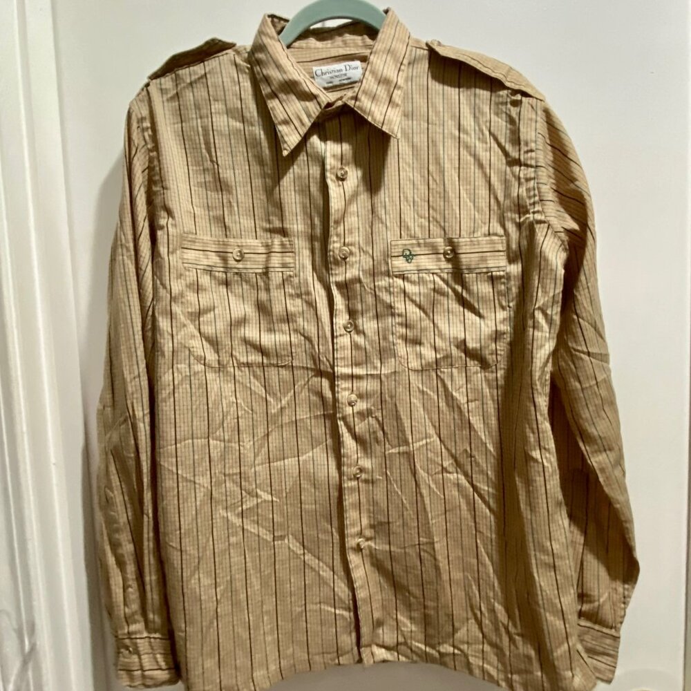 (4) Men Vintage Dior Striped Button Up Cotton Blend L/S 90s Y2K Shirt L/XL